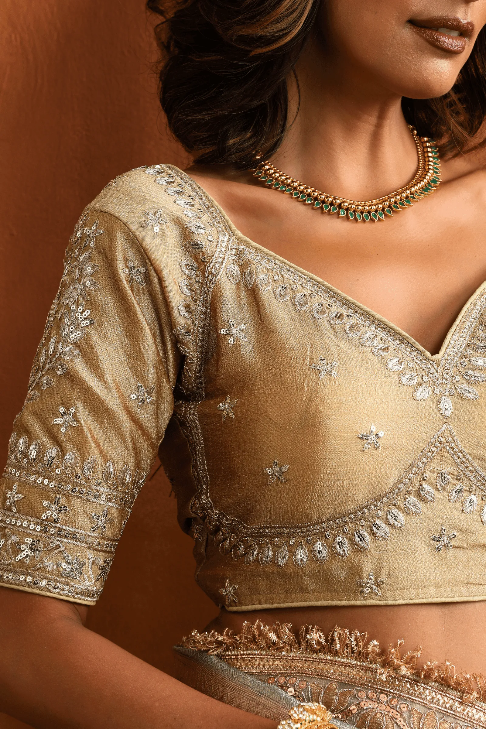 Almond White Readymade Blouse with Sleeves