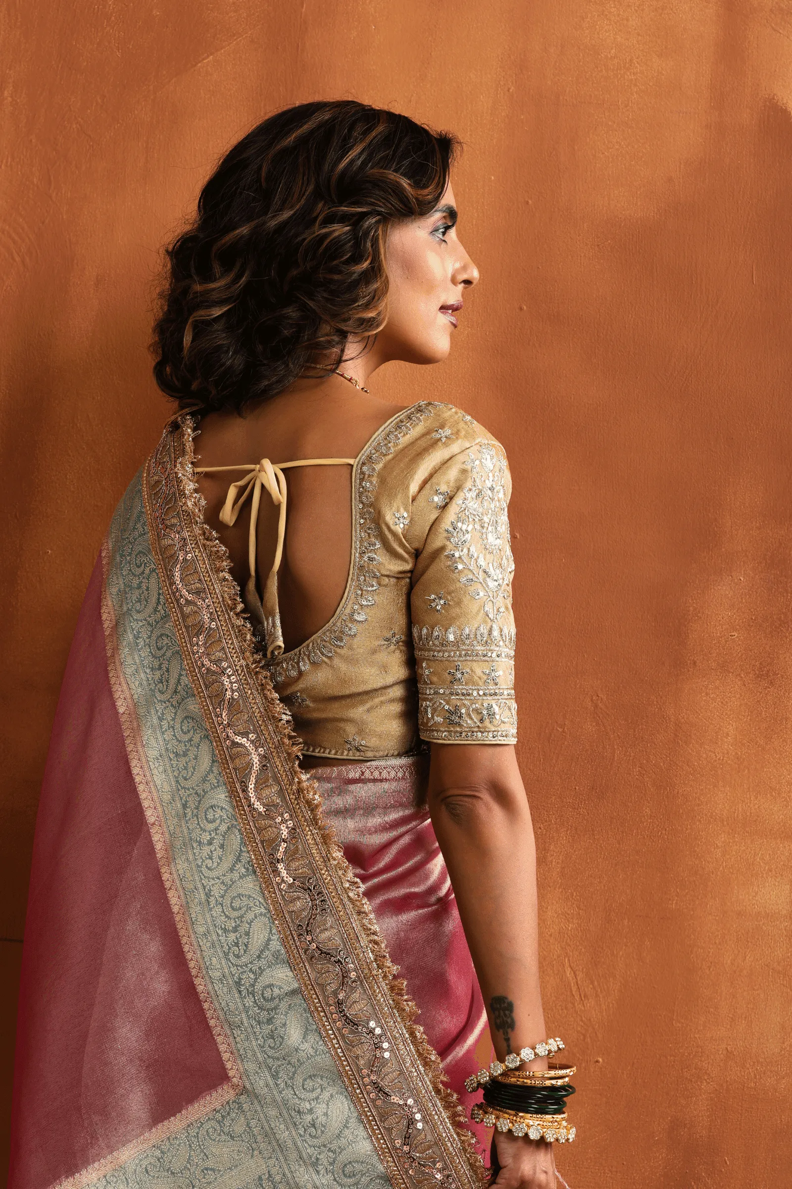 Almond White Readymade Blouse with Sleeves