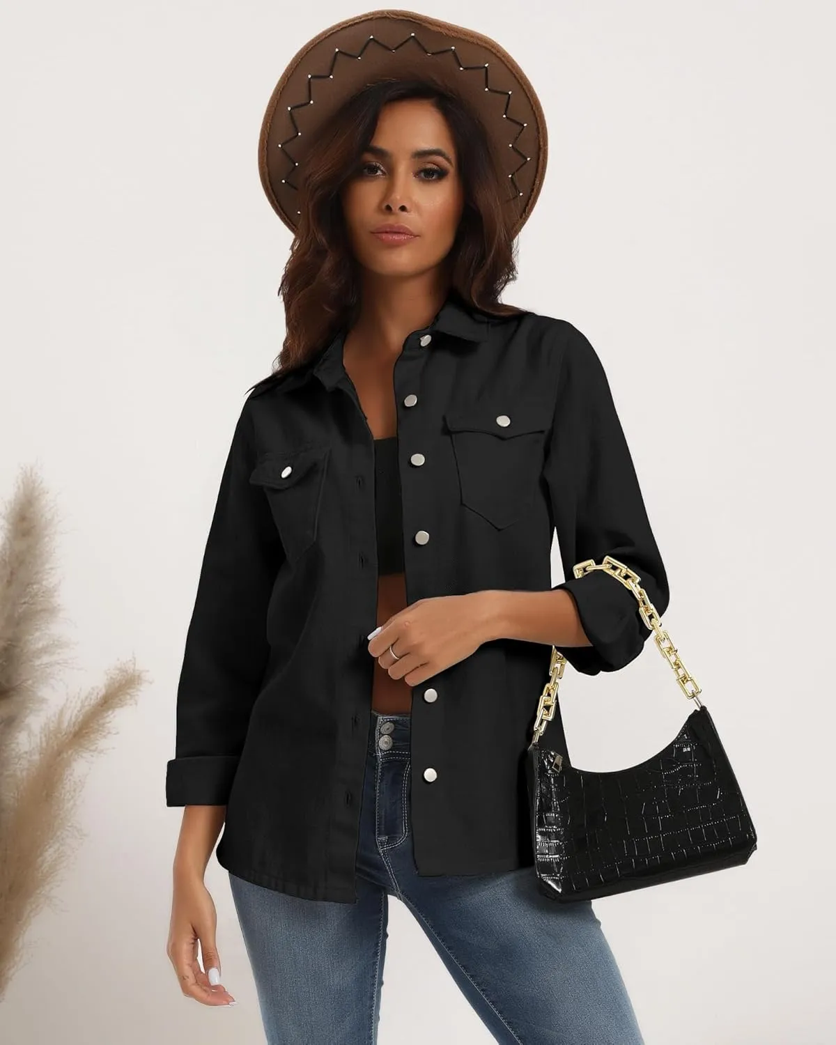 Argstar Denim Jacket for Women Button Up Long Sleeve with Pockets (Available in Inner Pockets)