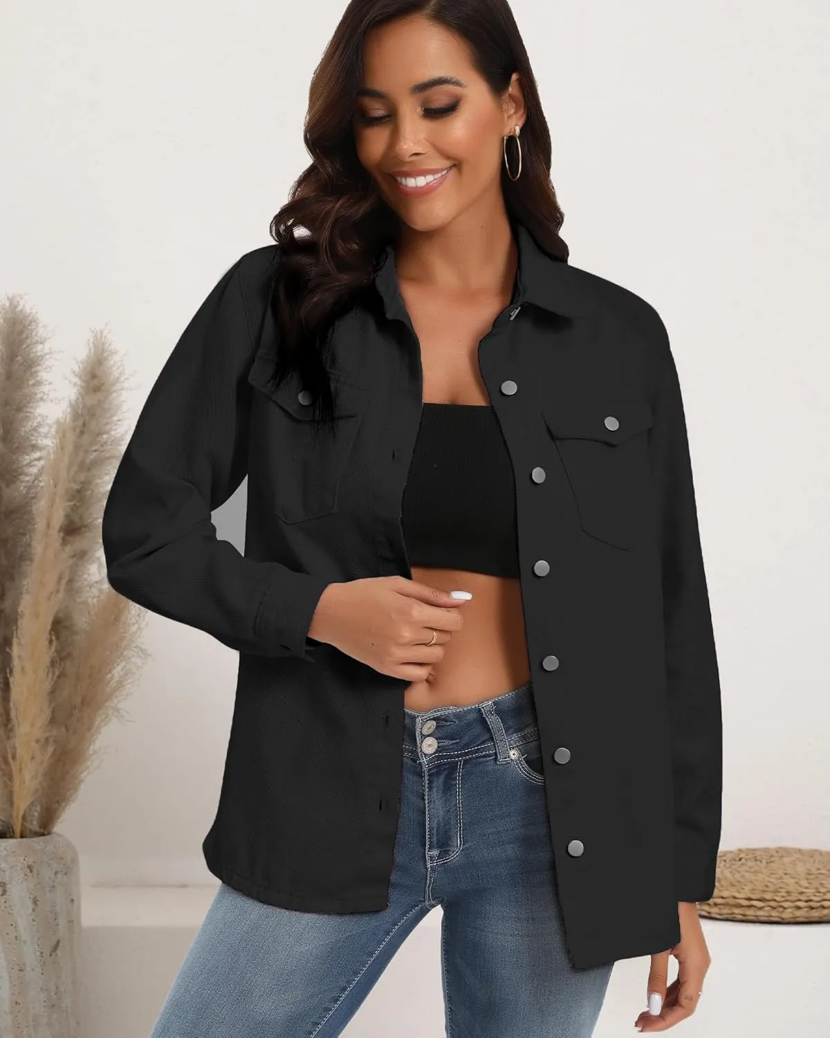 Argstar Denim Jacket for Women Button Up Long Sleeve with Pockets (Available in Inner Pockets)