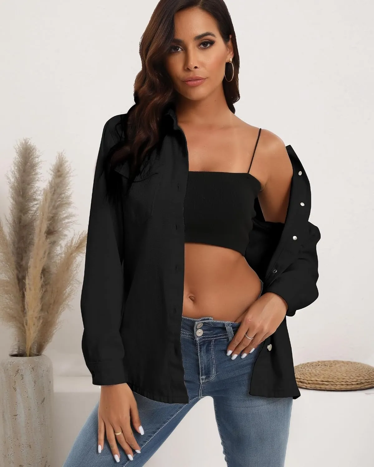 Argstar Denim Jacket for Women Button Up Long Sleeve with Pockets (Available in Inner Pockets)