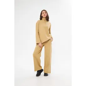 Beige Solid Sweat Matching Set