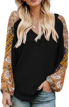 Beyove Boho Tops for Women Long Sleeve Fall Bohemian Casual Loose Fit Shirt Hippie Western Dressy Blouses