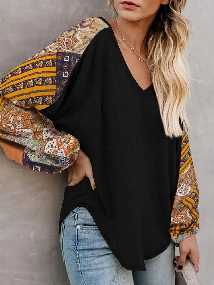 Beyove Boho Tops for Women Long Sleeve Fall Bohemian Casual Loose Fit Shirt Hippie Western Dressy Blouses