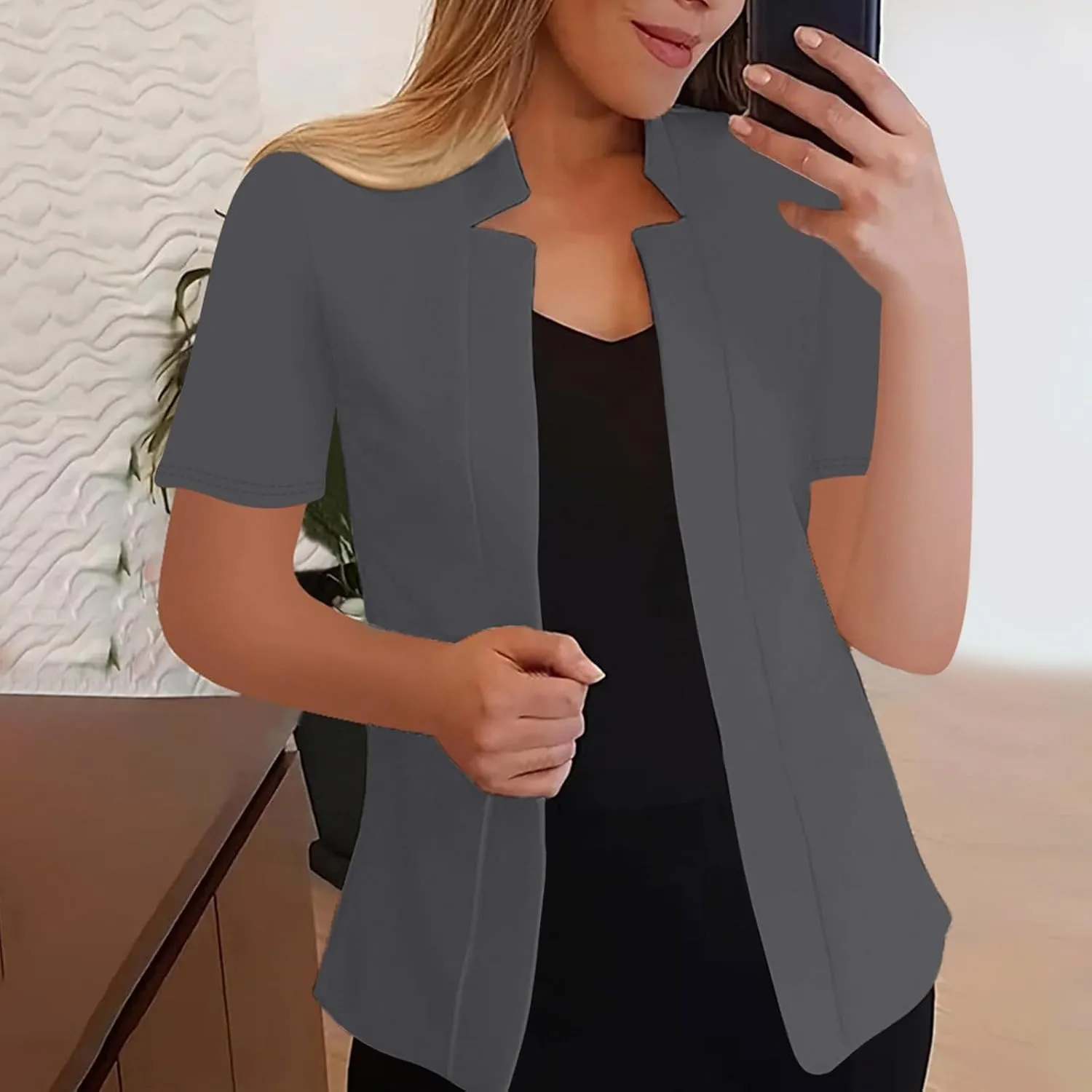 Blazers Jackets for Women 2025 Summer Short Sleeve Business Casual Cardigans Lapel Open Front Work Office Suit Blazer