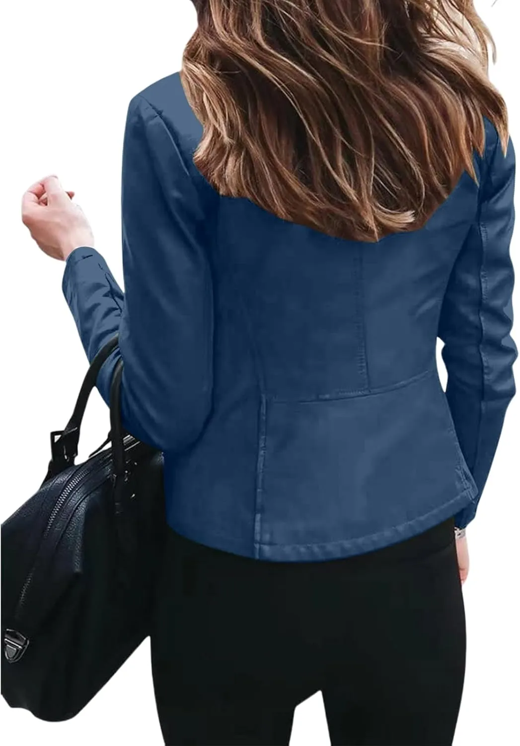 Canbebig Womens Faux Leather Jackets Zip Up Suit Jackets Slim Fit Coats Casual Lightweight Outwear Moto Biker Jackets