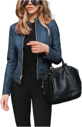 Canbebig Womens Faux Leather Jackets Zip Up Suit Jackets Slim Fit Coats Casual Lightweight Outwear Moto Biker Jackets