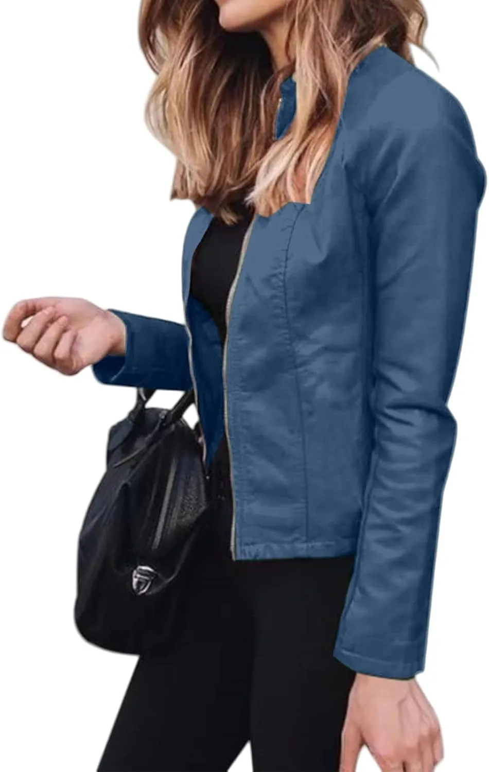 Canbebig Womens Faux Leather Jackets Zip Up Suit Jackets Slim Fit Coats Casual Lightweight Outwear Moto Biker Jackets