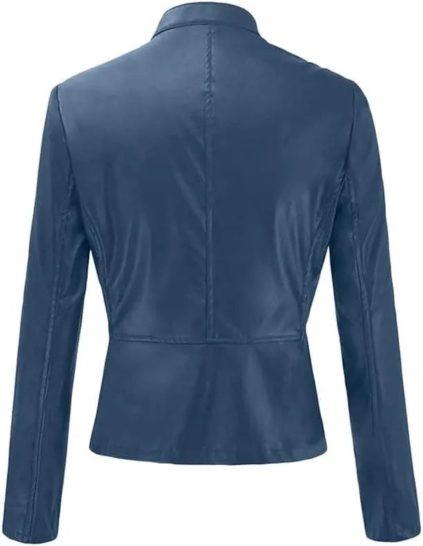 Canbebig Womens Faux Leather Jackets Zip Up Suit Jackets Slim Fit Coats Casual Lightweight Outwear Moto Biker Jackets