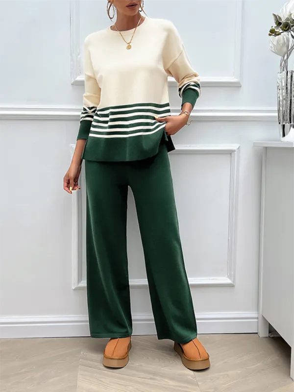 Casual Pants & Sweater Set in Knit Texture