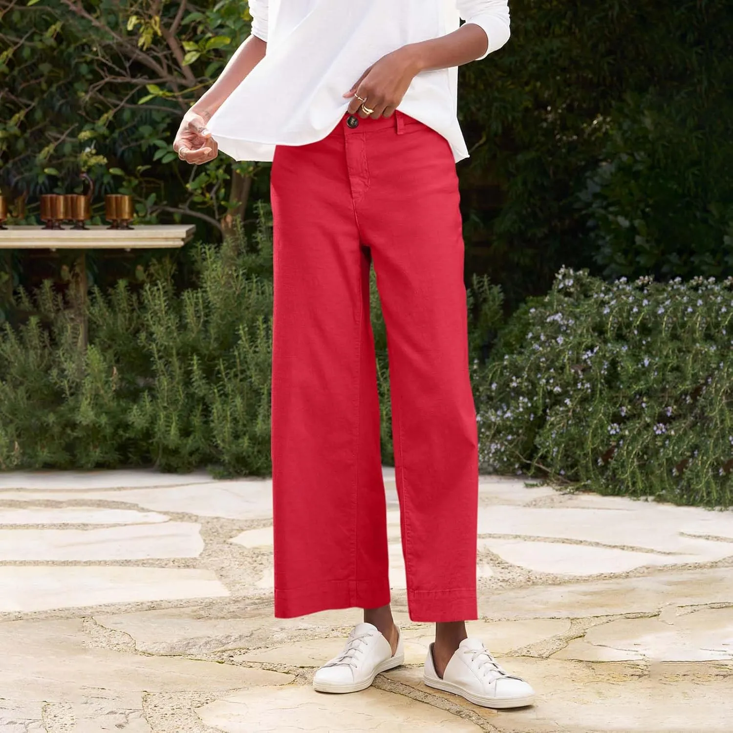 Cropped Linen Pants Women High Waisted Flare Wide Leg Capri Work Pants Business Casual Ankle Pants with Pockets