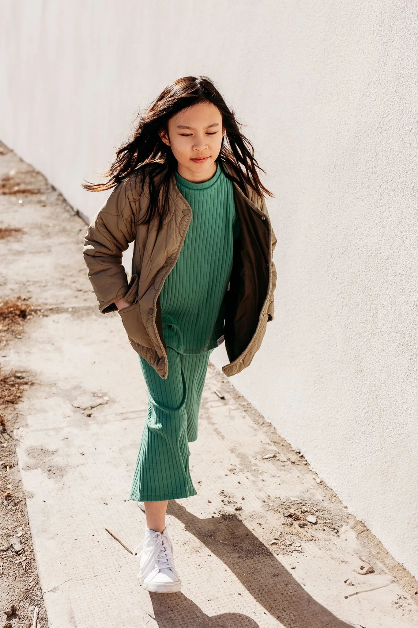 Danny Wide Leg Pants | Green Rib
