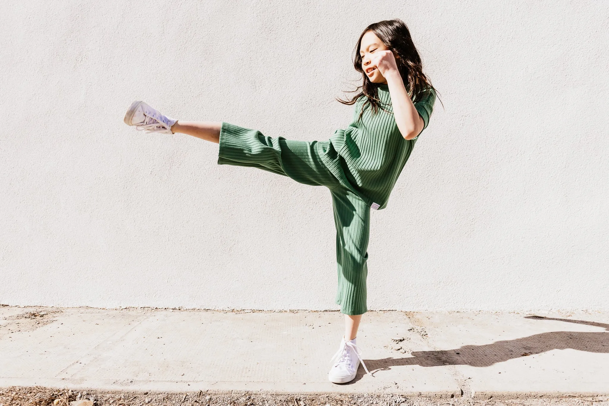 Danny Wide Leg Pants | Green Rib