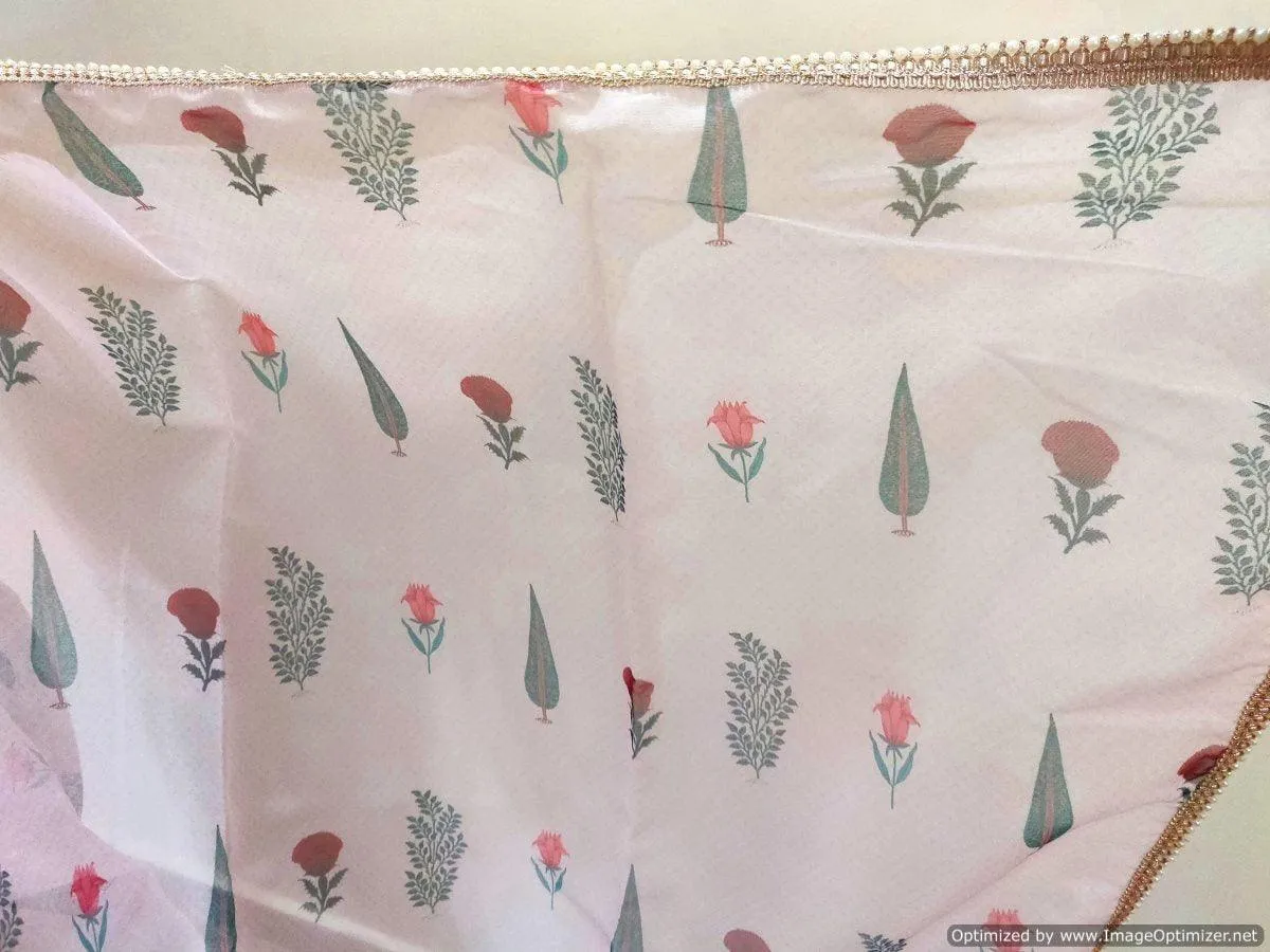 Designer Peachy Pink Organza Printed Pearl Lacer Saree SP26