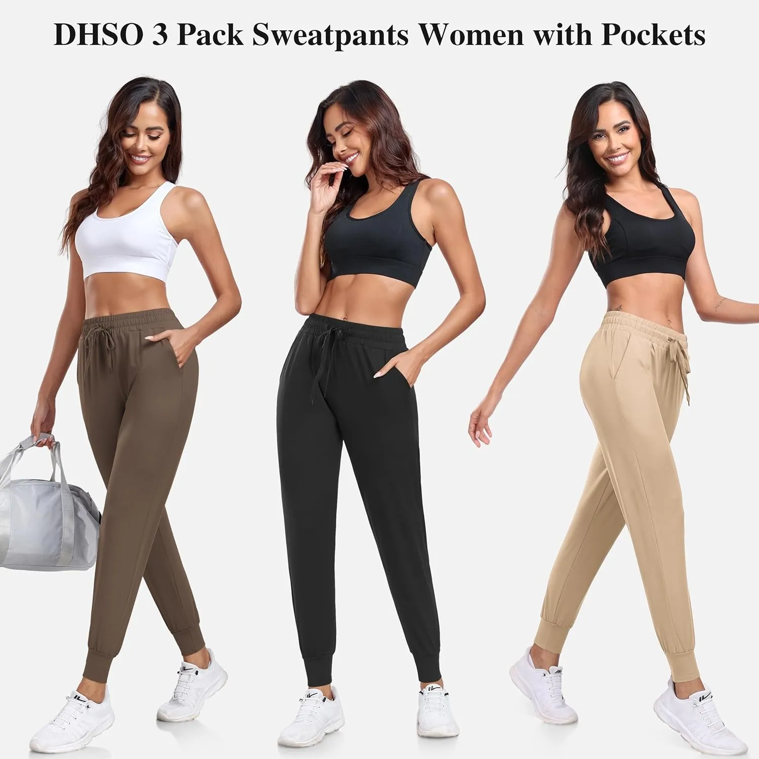 DHSO 3 Pack Sweatpants for Women-Womens Joggers with Pockets Athletic Leggings for Workout Yoga Running Pants Trousers