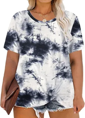 DOLNINE Women's Plus Size Knotted Tops Short Sleeve Tees Casual Tunics Blouses