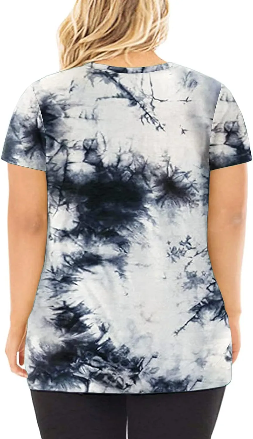 DOLNINE Women's Plus Size Knotted Tops Short Sleeve Tees Casual Tunics Blouses