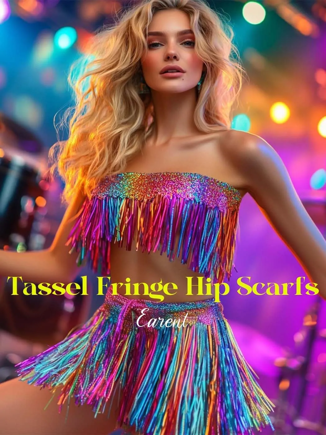 EARENT Belly Dance Sequin Skirt Sparkly Rave Fringe Top Set for Women