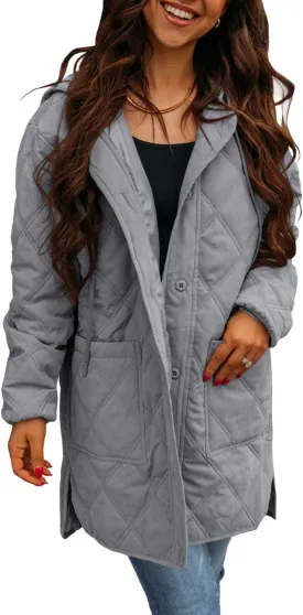 Ebifin Womens Long Quilted Puffer Jacket Winter Warm Hooded Lightweight Parkas Coat with Pockets
