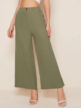 Elastic Waist Button Detail Palazzo Pants