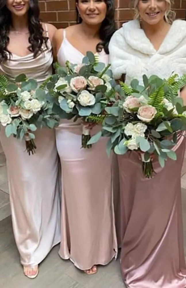 FOOHJMH Satin Bridesmaid Dresses for Women Spathtti Strapless Prom Dress Formal Evening Party Gowns with Slit