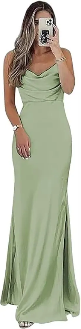 FOOHJMH Satin Bridesmaid Dresses for Women Spathtti Strapless Prom Dress Formal Evening Party Gowns with Slit