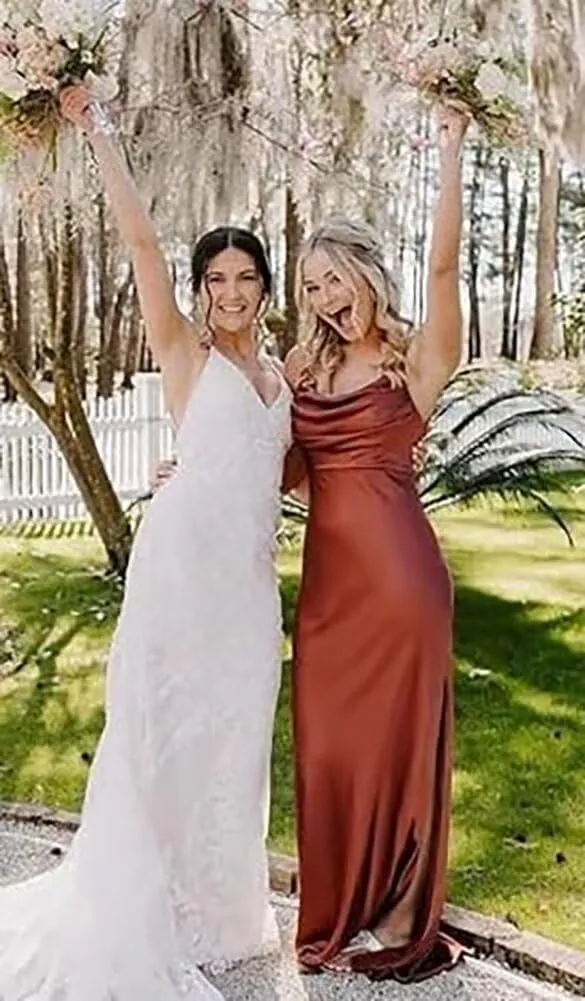 FOOHJMH Satin Bridesmaid Dresses for Women Spathtti Strapless Prom Dress Formal Evening Party Gowns with Slit