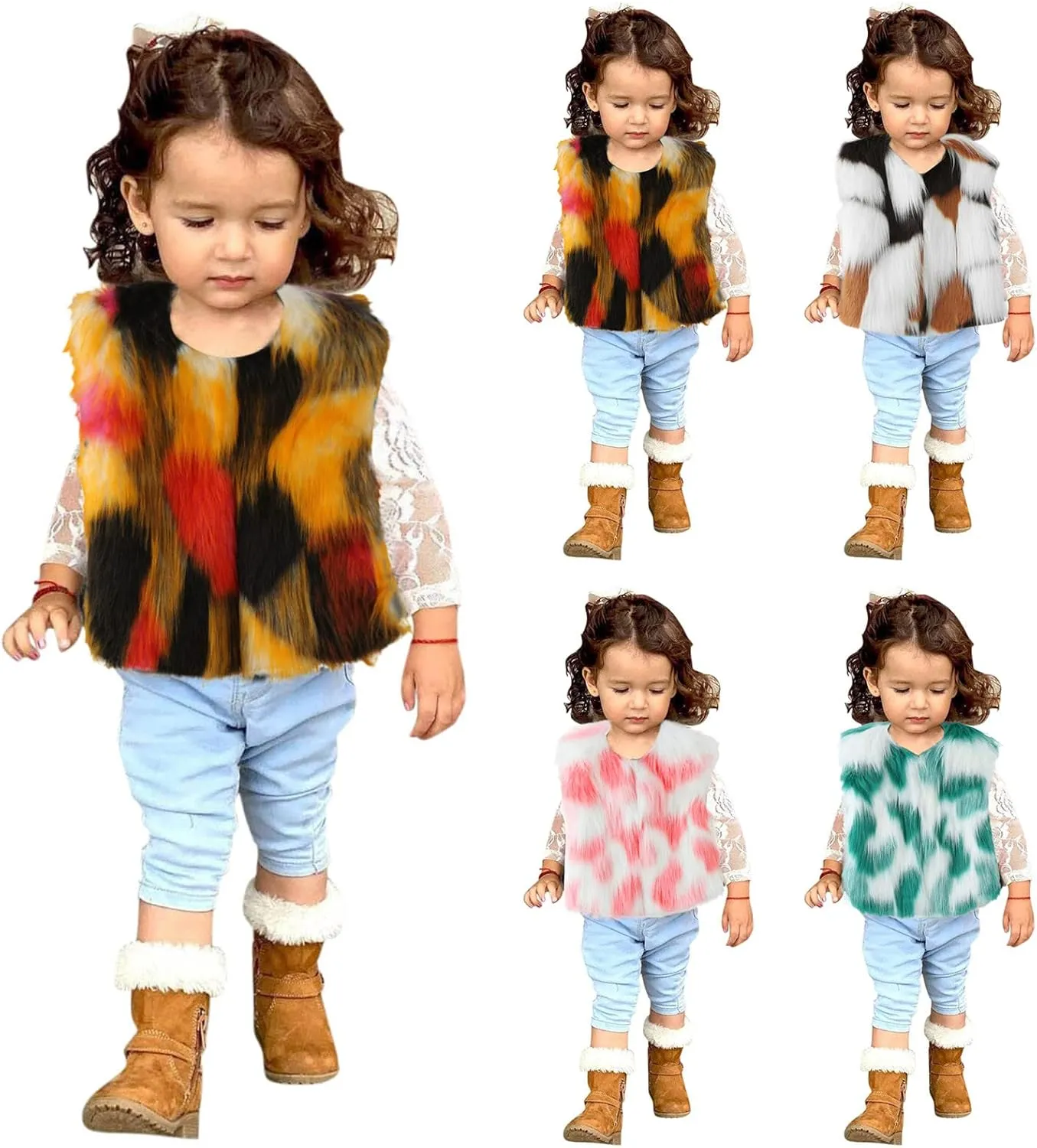 Girls Faux Fur Vest Coat Fleece Jacket Toddler Baby Girls Winter Thick Warm Waistcoat Gilet Outerwear Furry Vest