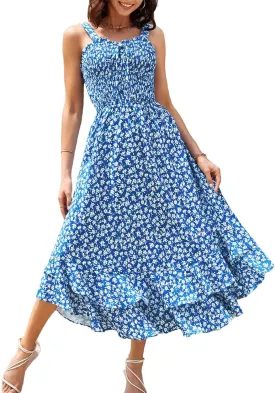 GRACE KARIN Women's 2025 Summer Floral Boho Dress Square Neck Strapped Swing A Line Sundress Beach Long Maxi Outfits
