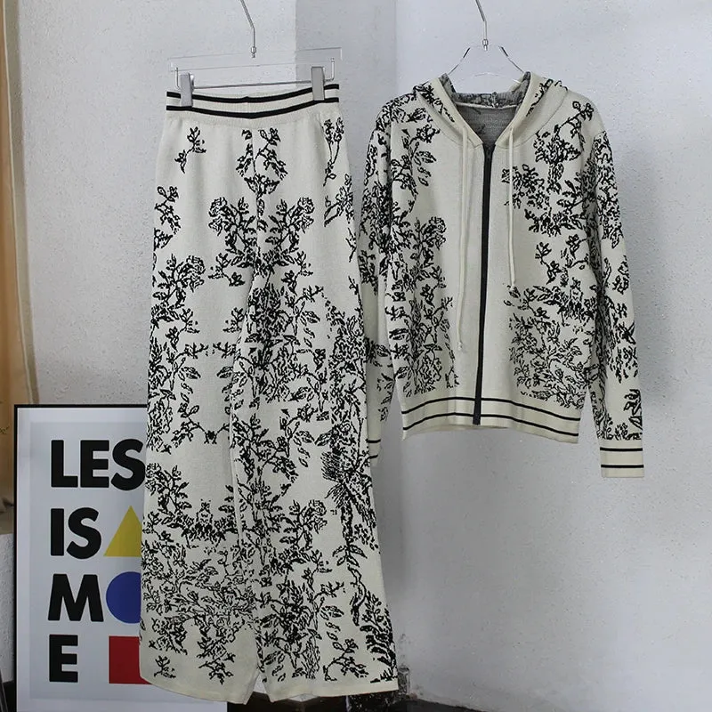 Iconic Vines Print Hoodies & Pants Matching Outfits Set