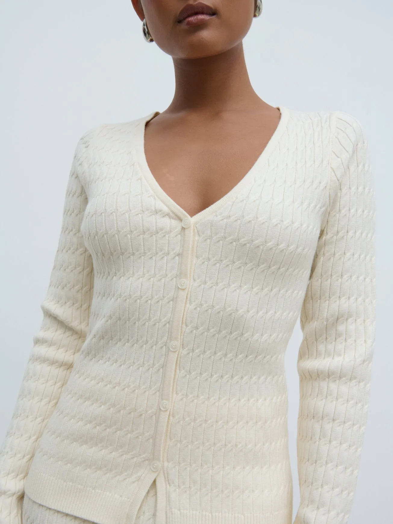 Iliana Cable Knit Cardigan - Cream