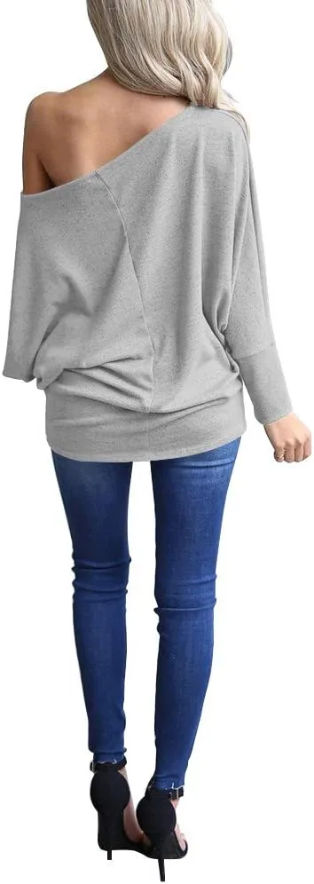 Lacozy Women's Off Shoulder Long Sleeve Oversized Pullover Sweater Knit Jumper Loose Tunic Tops