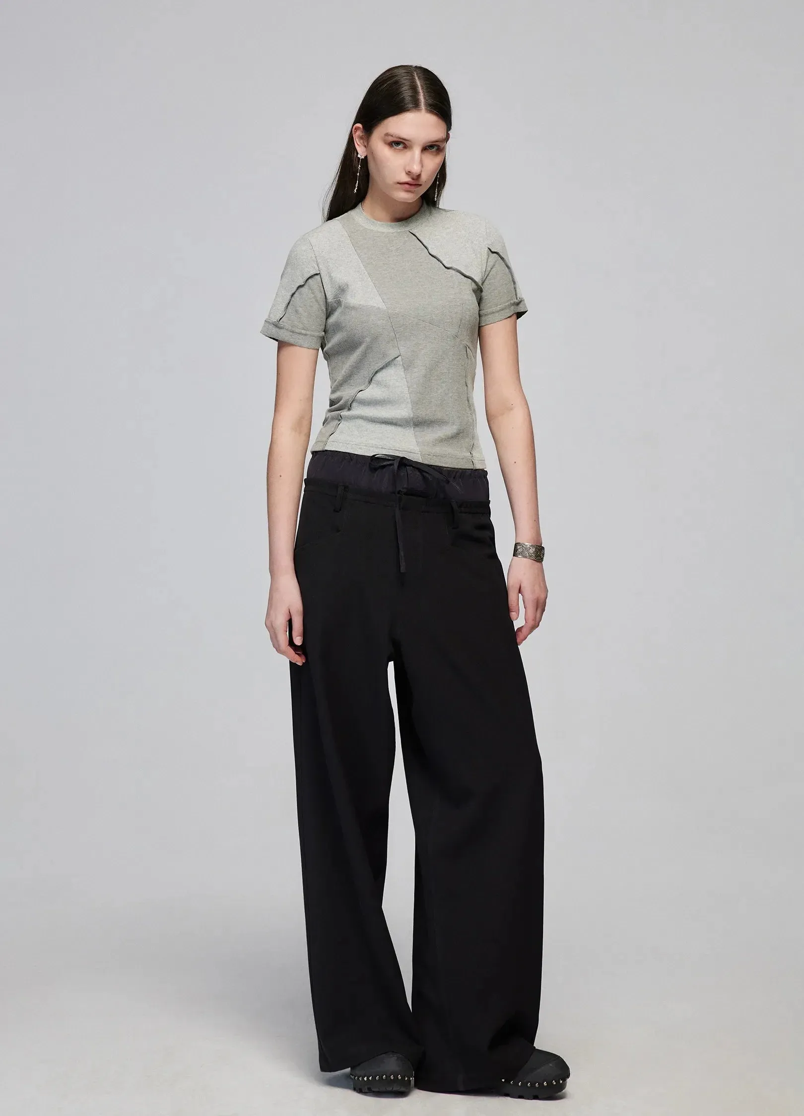 Light Splicing Wide-Leg Pants