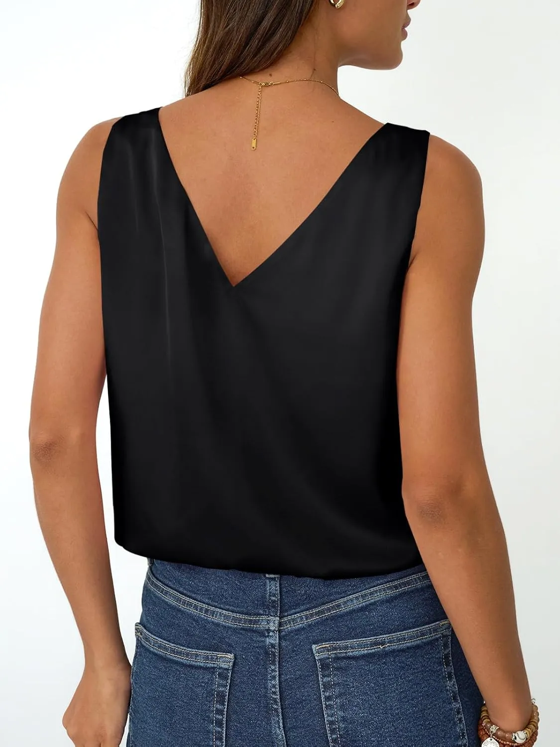LILLUSORY Women Silk Satin Tank Top V Neck Summer Blouse Sleeveless Shirt Business Casual Dressy Outfit Vacation Clothes