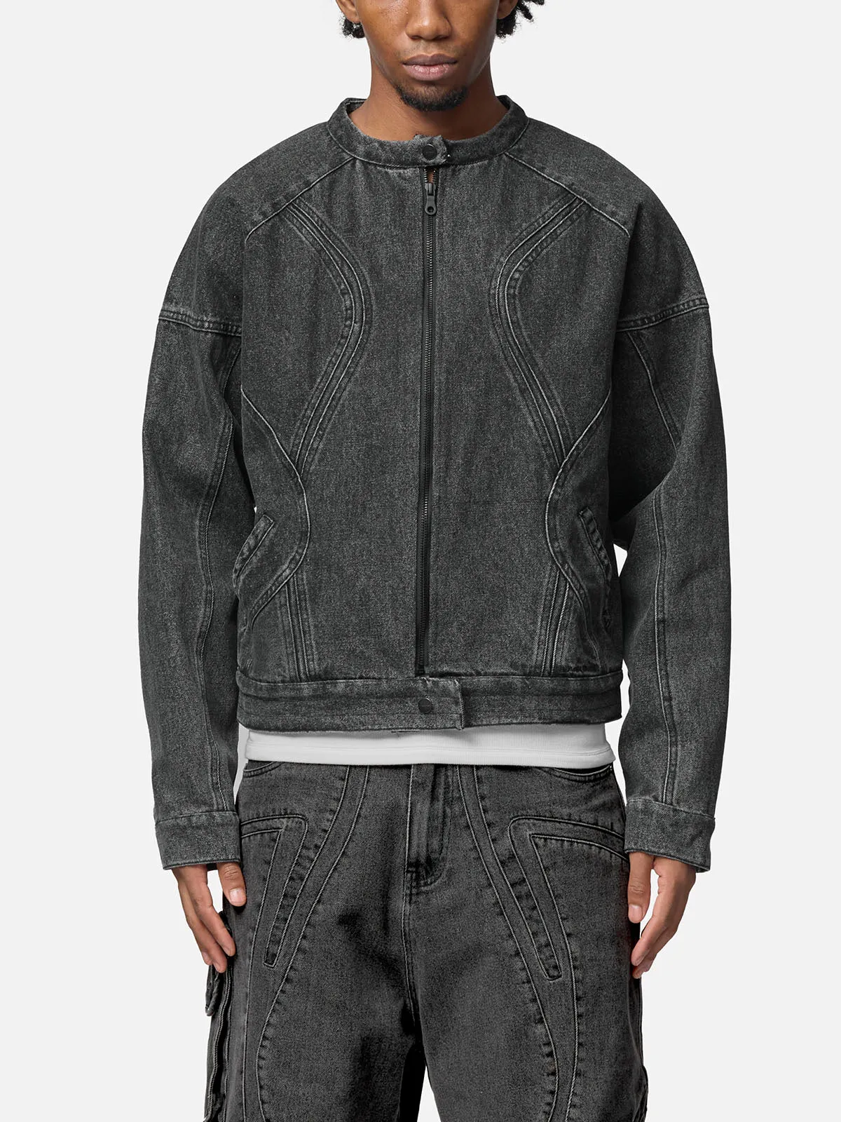 Lined Denim Biker Jacket