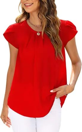 LuckyMore Womens Summer Cap Short Sleeve Tops Dressy Business Casual Work Blouses Shirts