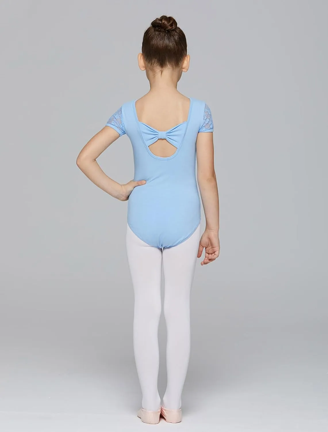 MdnMd Girls Ballet Dance Neck Lace Leotard for Toddler Gymnastic with Bow Back Cap Sleeve