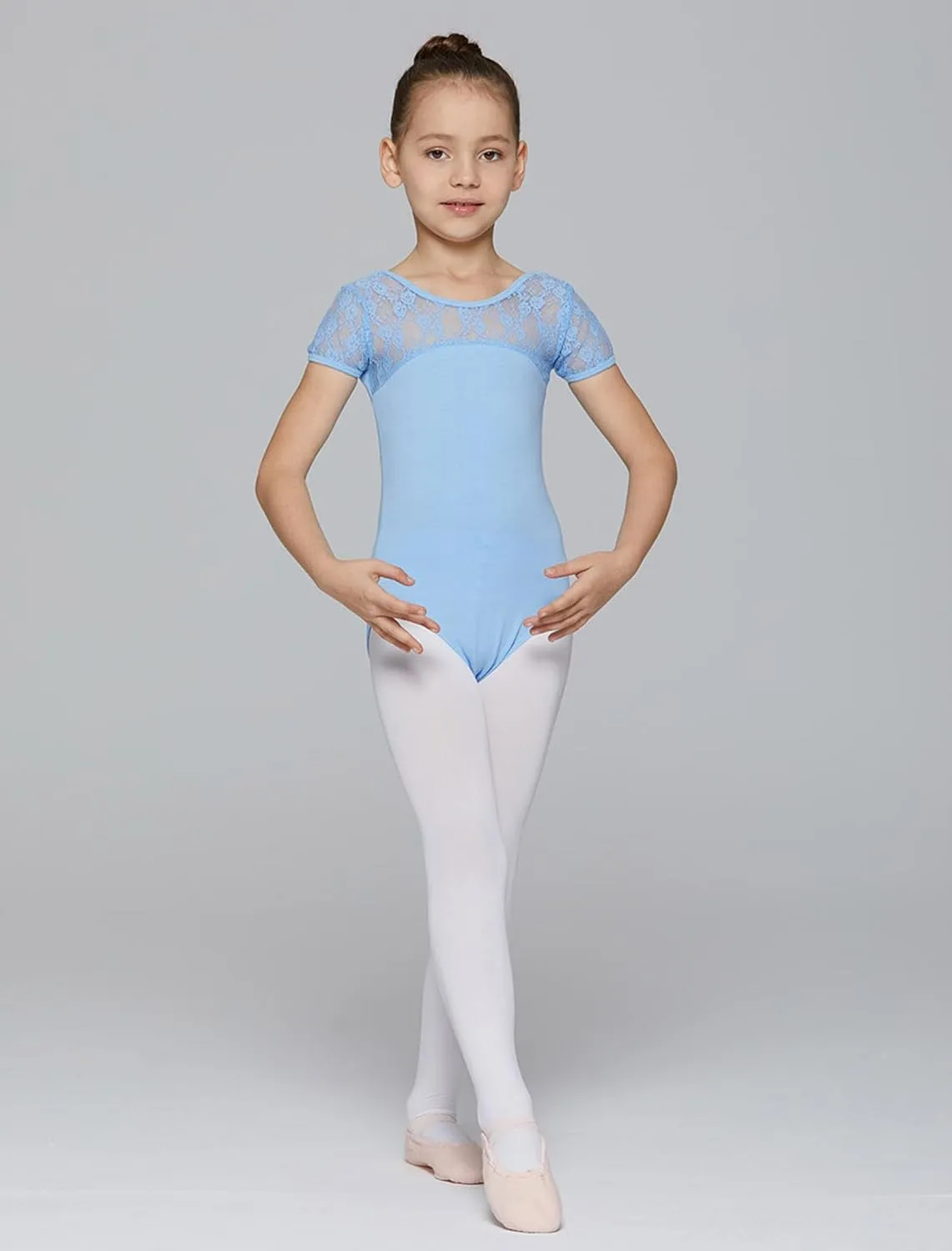 MdnMd Girls Ballet Dance Neck Lace Leotard for Toddler Gymnastic with Bow Back Cap Sleeve