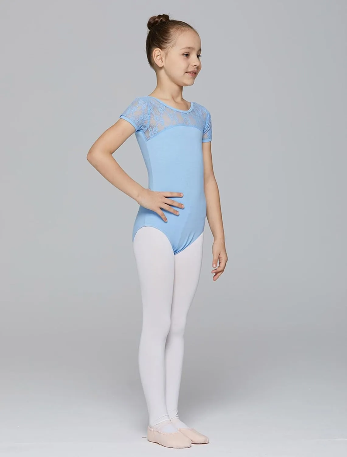 MdnMd Girls Ballet Dance Neck Lace Leotard for Toddler Gymnastic with Bow Back Cap Sleeve