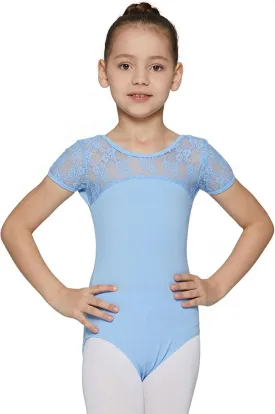 MdnMd Girls Ballet Dance Neck Lace Leotard for Toddler Gymnastic with Bow Back Cap Sleeve