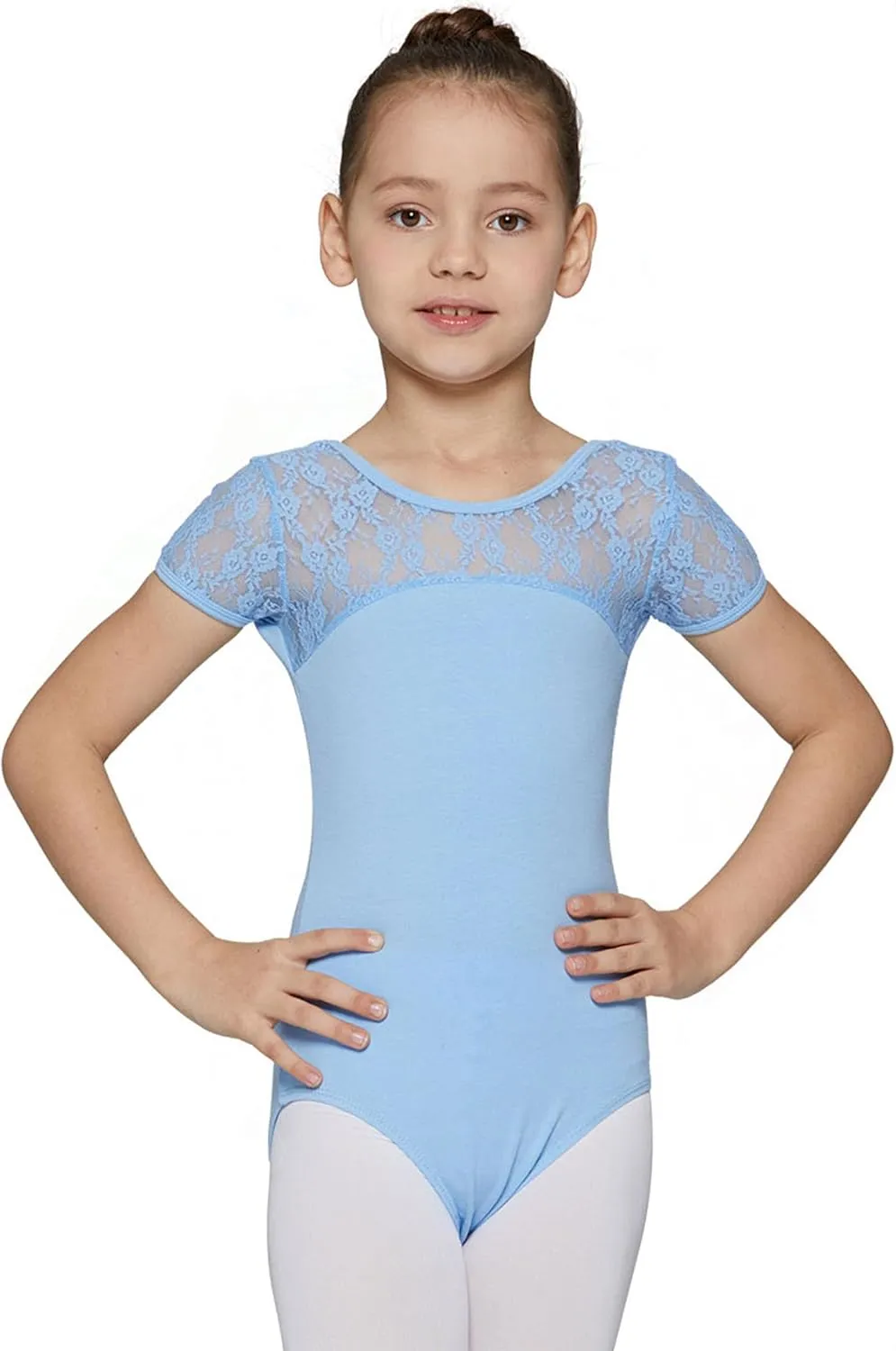 MdnMd Girls Ballet Dance Neck Lace Leotard for Toddler Gymnastic with Bow Back Cap Sleeve