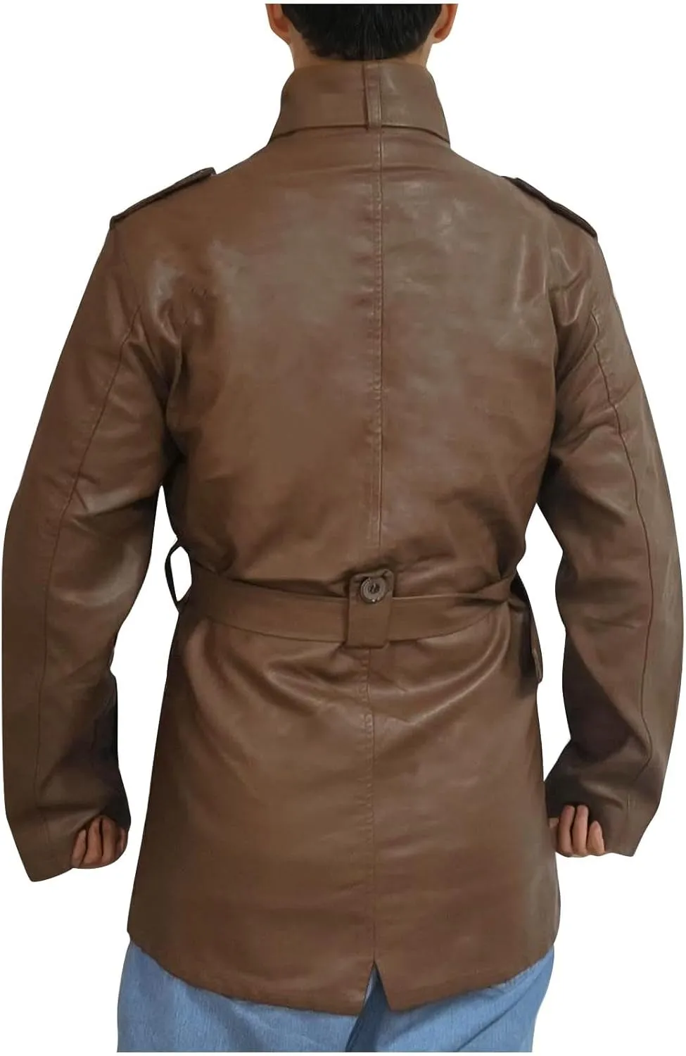 Men's Long Leather Jacket Fleece Lined Winter Coats Moto Biker Windbreaker Overcoat with Zipper Pockets