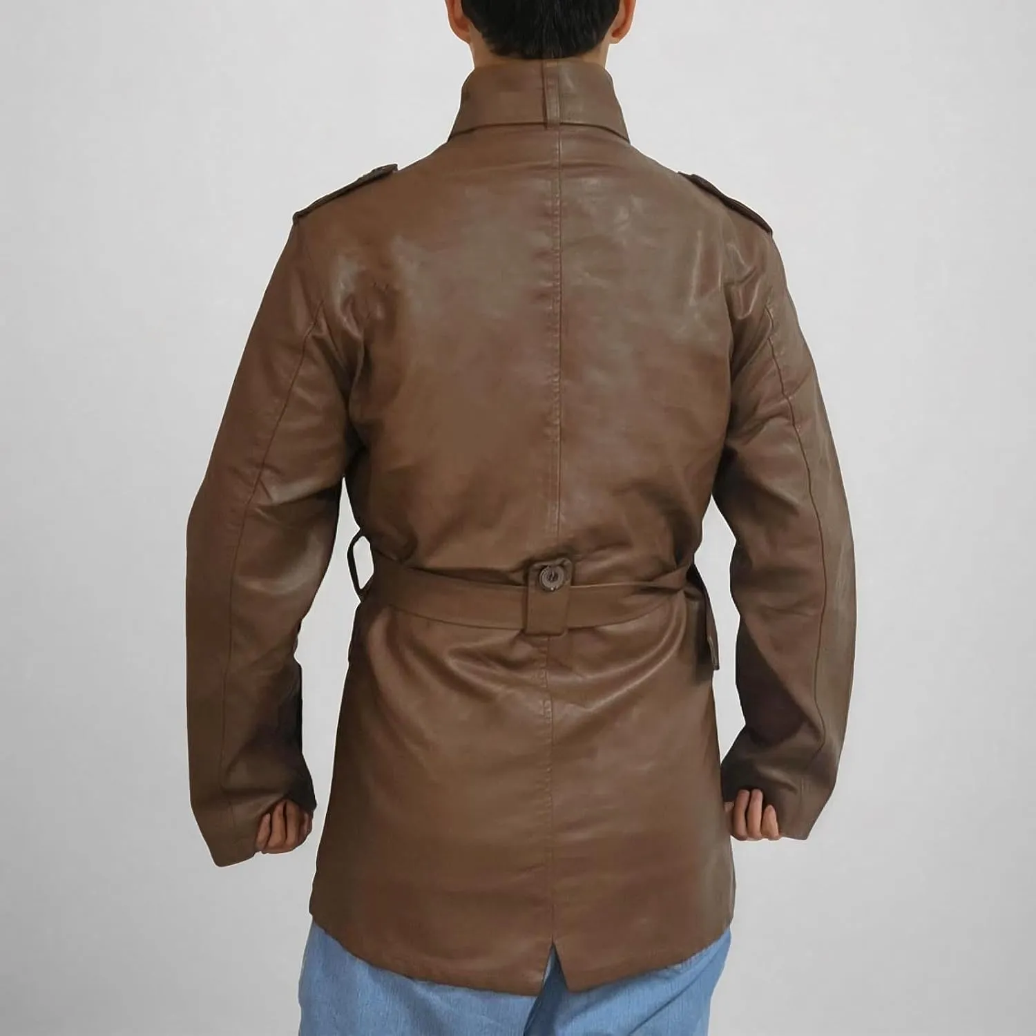 Men's Long Leather Jacket Fleece Lined Winter Coats Moto Biker Windbreaker Overcoat with Zipper Pockets