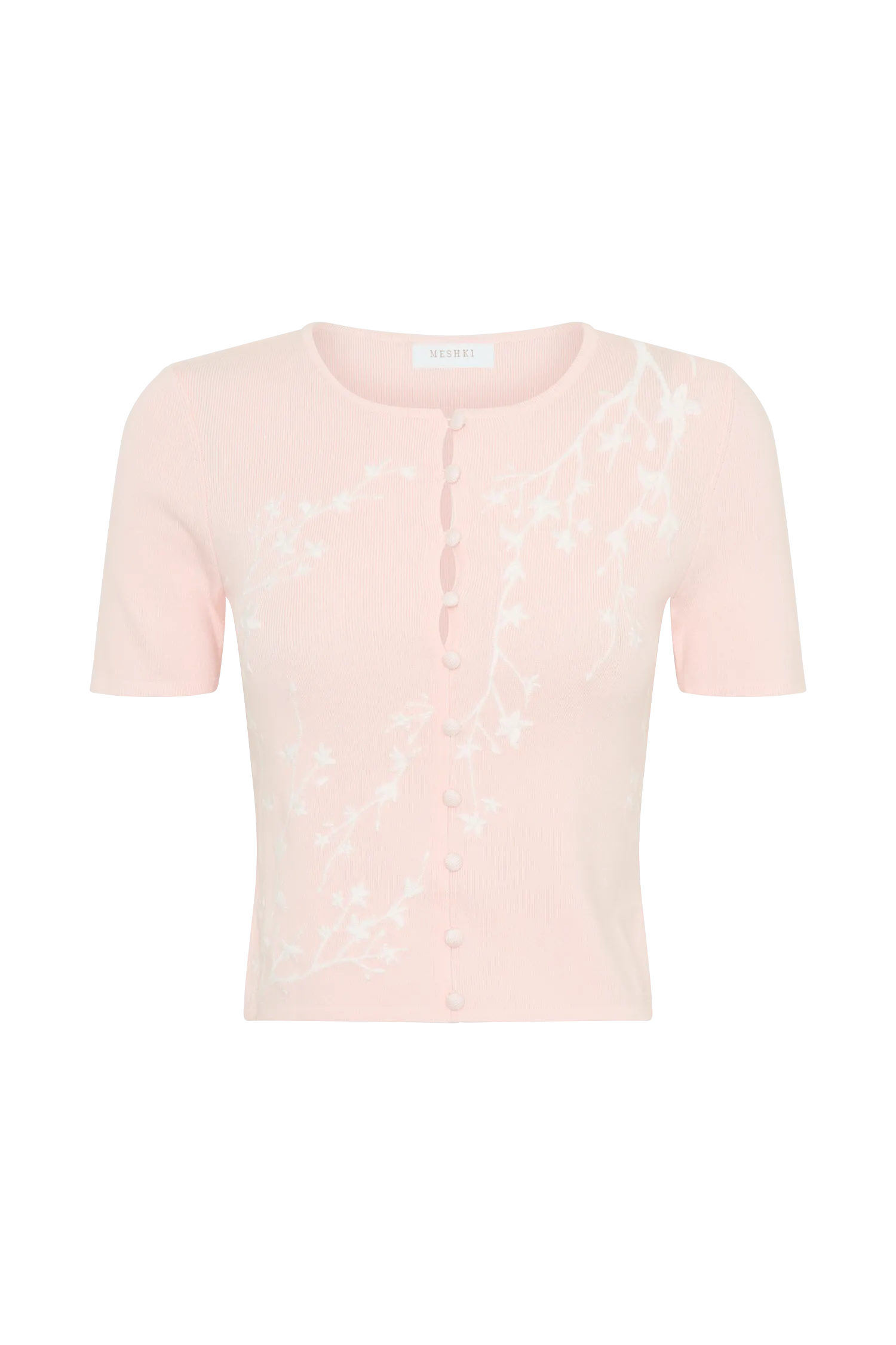 Monroe Embroidered Knit Top - Baby Pink And Ivory
