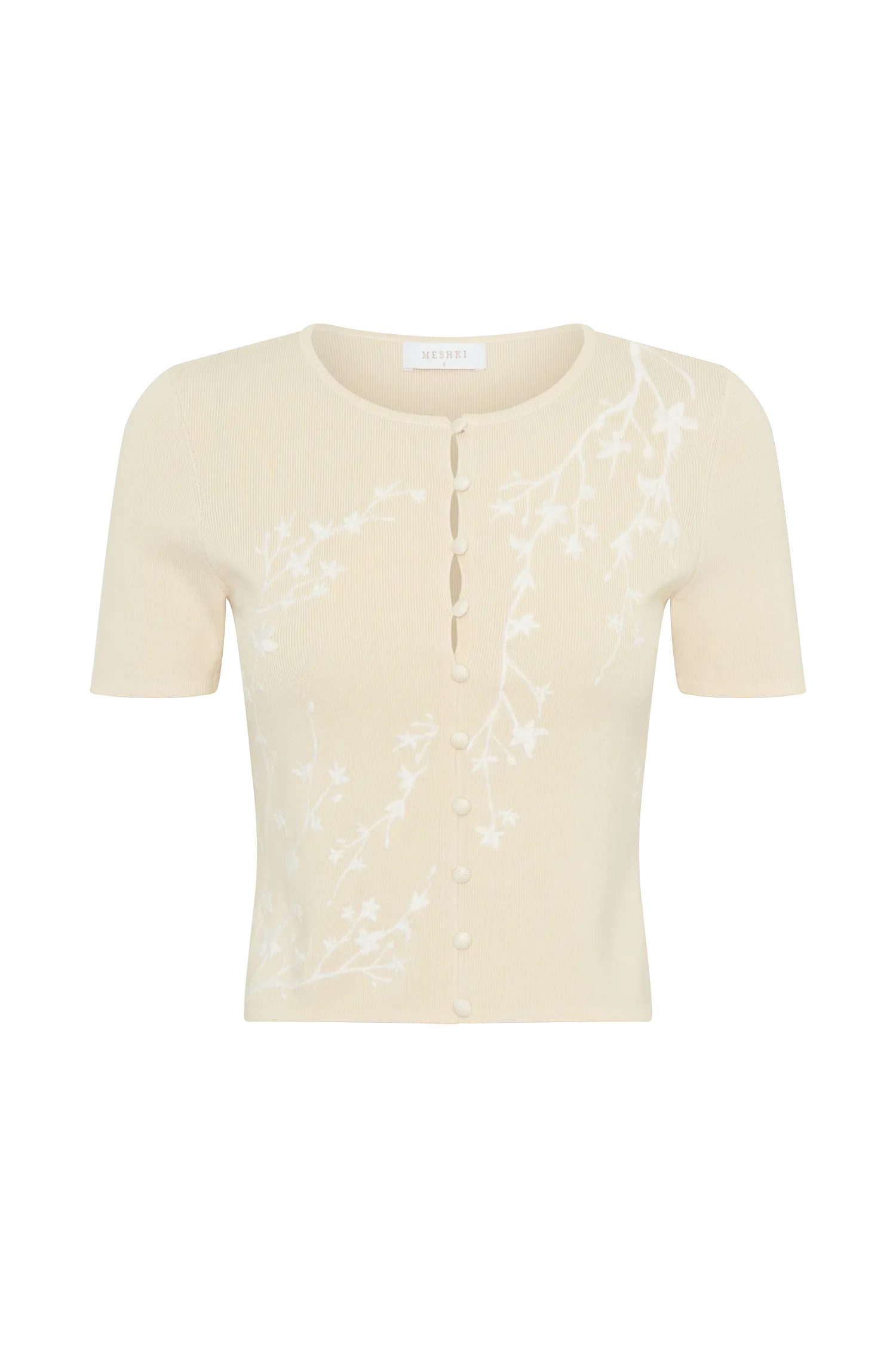 Monroe Embroidered Knit Top - Cream And Ivory