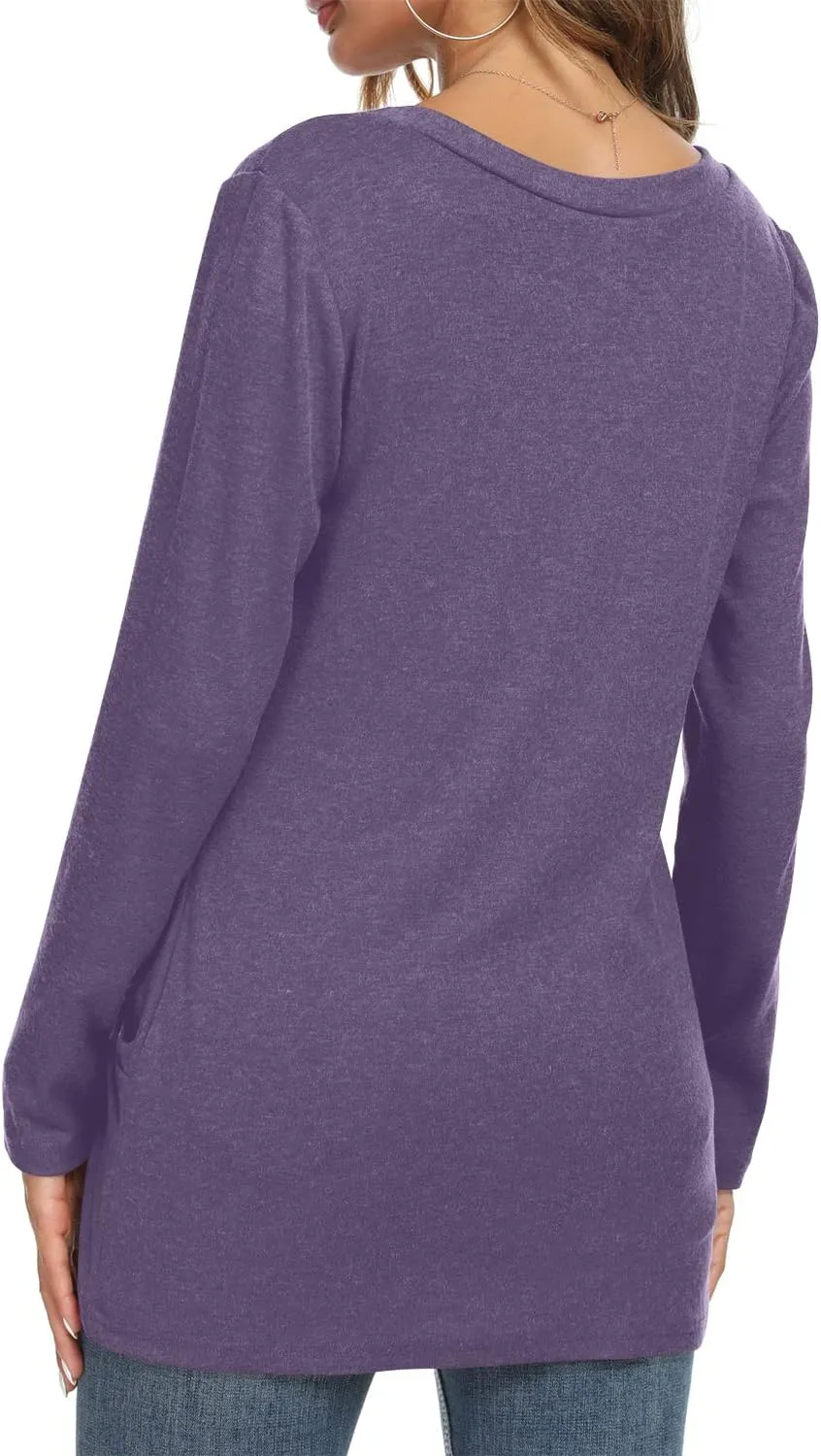 NILOUFO Womens Long Sleeve Shirts Casual Blouses Trendy Twist Knot Tunics Tops for Leggings