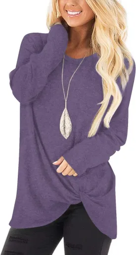 NILOUFO Womens Long Sleeve Shirts Casual Blouses Trendy Twist Knot Tunics Tops for Leggings