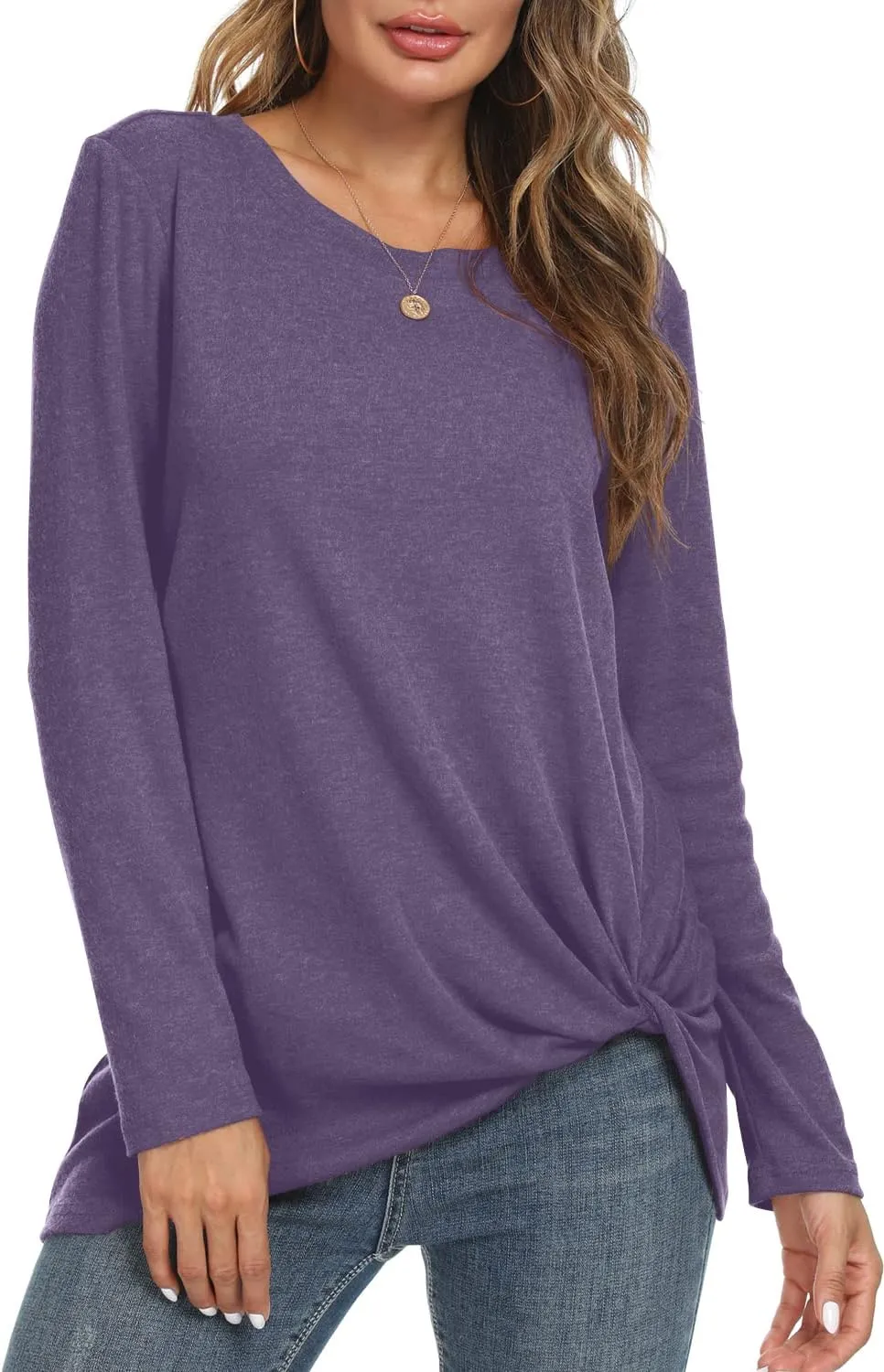 NILOUFO Womens Long Sleeve Shirts Casual Blouses Trendy Twist Knot Tunics Tops for Leggings