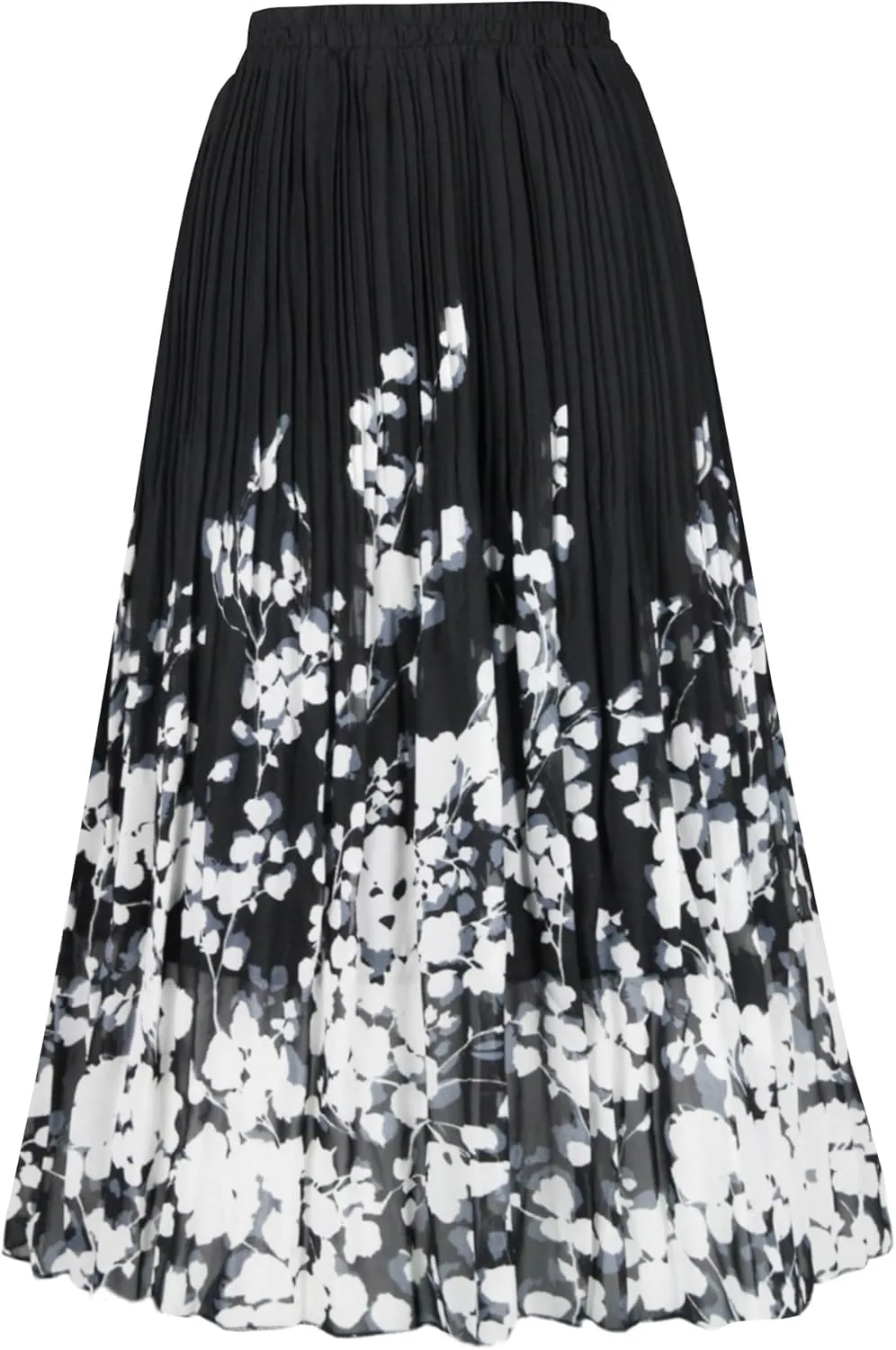 OBBUE Women's Chiffon Pleated Skirts Elastic High Waist A-line Midi Skirts for Casual Party Holiday