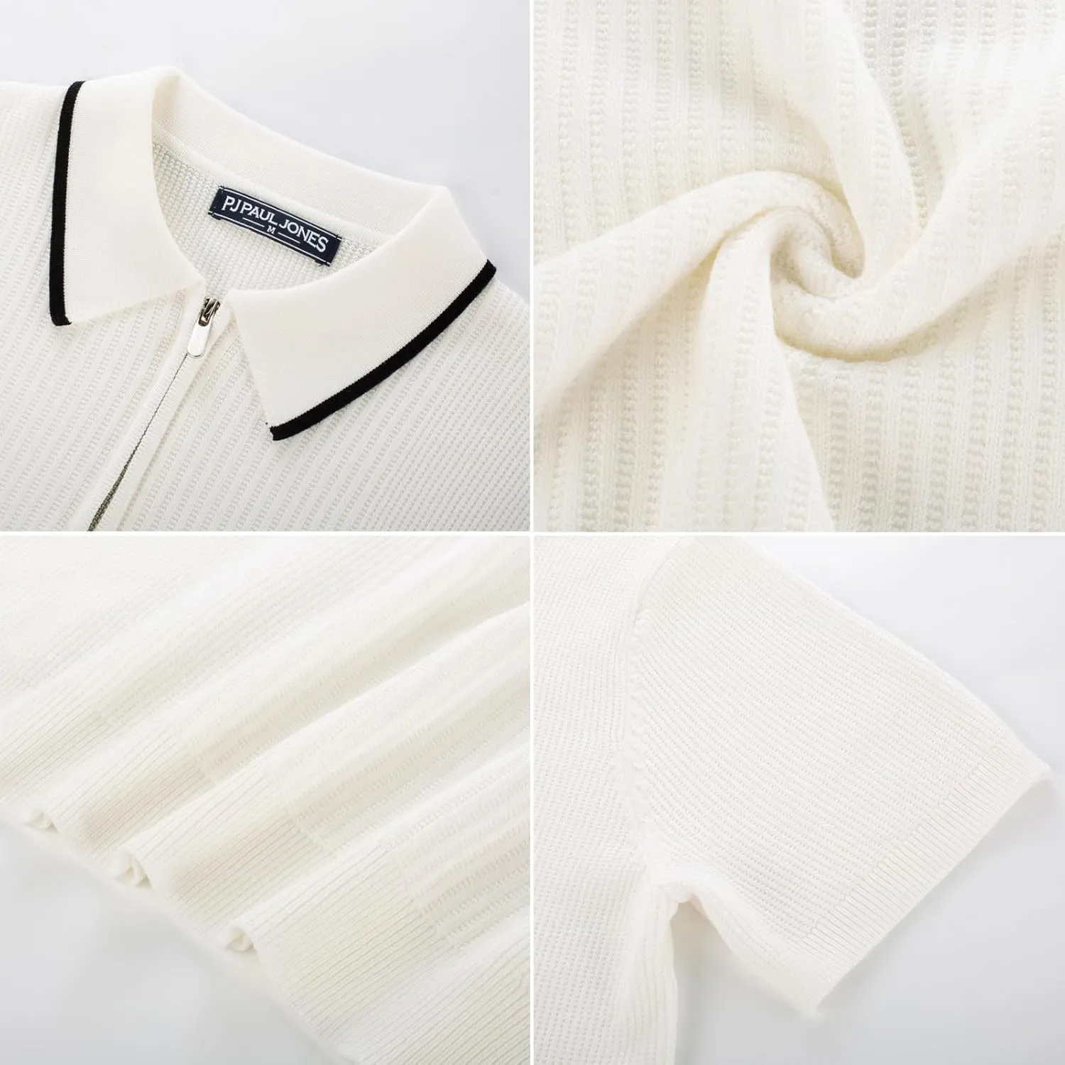 PJ PAUL JONES Men's Quarter Zip Polo Shirts Contrast Collar Knit Polo Shirt Short Sleeve Polos